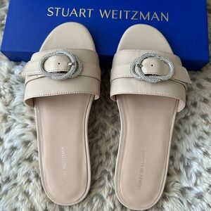 NIB Stuart Weitzman Crystal Buckle Slide Sandal (Women) Size 7M Color Museline